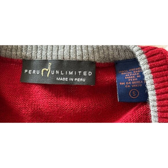 PERU Unlimited V-Neck Baby Alpaca Sweater Red Pullover Size Small - Picture 5 of 7